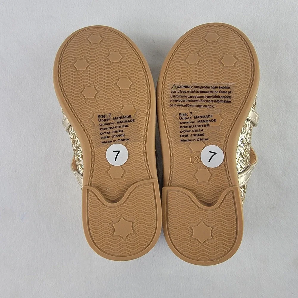 Olivia Miller Girl Gold Glitter Mary Jane Flats Double Strap Toddler Size 7